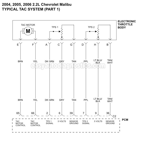 DIAGRAM 1: Electronic Throttle Body Circuit (2004, 2005, 2006 2.2L Chevrolet Malibu And 2005, 2006 2.2L Chevrolet Cobalt)