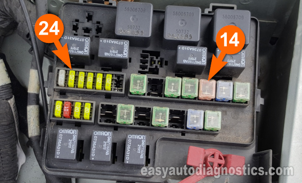 Fuel Injector Fuse Location (2001, 2002 2.7L V6 Chrysler Sebring And Chrysler Sebring Convertible. 2001, 2002 2.7L V6 Dodge Stratus)