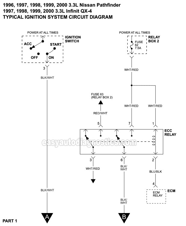 Part 1 -Ignition System Wiring Diagram (1996, 1997, 1998, 1999, 2000 3.3L Nissan Pathfinder. 1997, 1998, 1999, 2000 3.3L Infiniti QX-4)